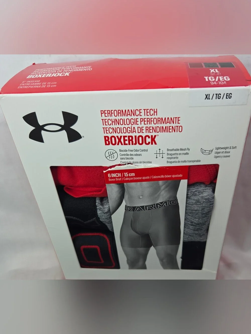 Under Armour Performance Tech Boxerjock 6 Inch 3 Pack Mens Sz XL Red Gray Black